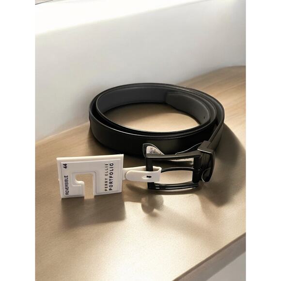 Perry Ellis BELT Reversible Perry Ellis Black Gray Leather 53 inches Size 44 NEW - Picture 1 of 4
